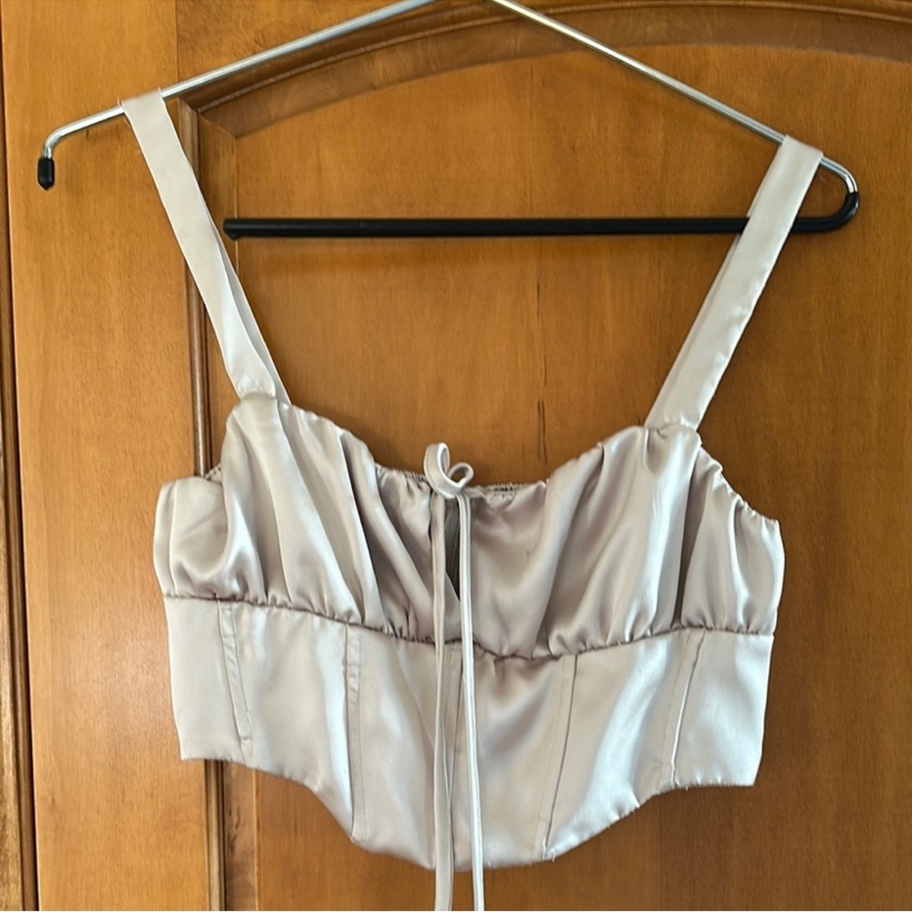 Garage Cream Bustier Tie Front Crop Top